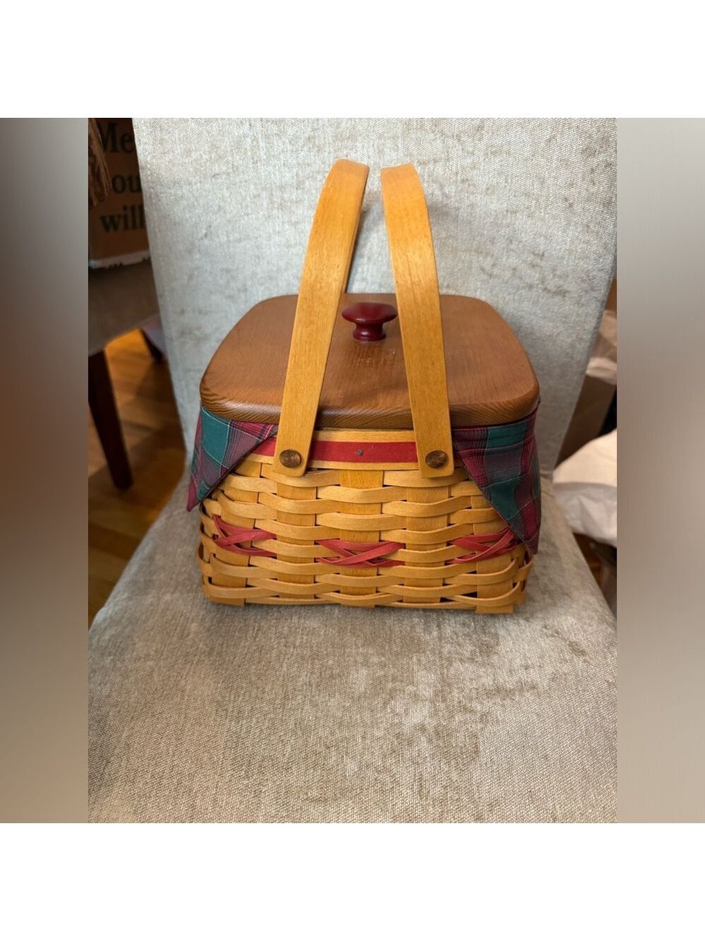 Longaberger 2000 Christmas Collection Deck The Halls Basket - liner & protector - Picture 9 of 12